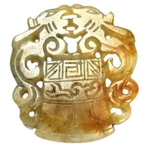 HSIU JADE COUPLE DRAGONS ON TRIPOD 50X54MM MULTI PENDANT
